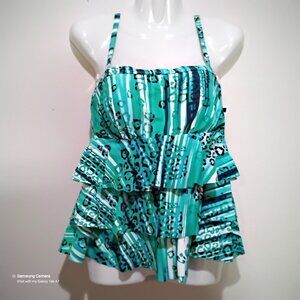 Real Bodies Real Solutions Green & White 3-Teired Tummy Thinner Tankini NWT 8